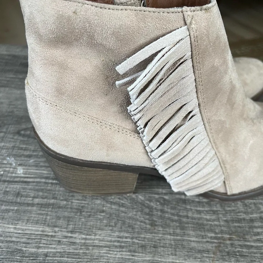 Tan Fringe Suede Ankle Boots Women's Size 11 Boots Western Country Booties Heel